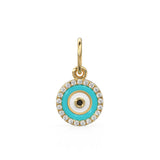 14k Gold Turquoise and White Diamond Evil Eye Pendant Charm / 14k White Diamond and Turquoise Round Evil Eye Charm / Lovely Protection