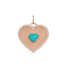 Load image into Gallery viewer, 14K Solid Matte Gold Diamond Heart Charm, Pave Diamonds, Lapis Lazuli, Mother of Pearl, Turquoise, Yellow Gold Diamond Heart Pendant