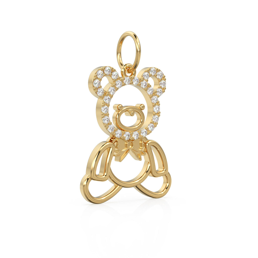 14k Gold Teddy Charm Pendant / Diamond Teddy Bear / Pave Diamond Teddy Bear Pendant / Teddy for friend / Balloon Teddy Bear Pendant