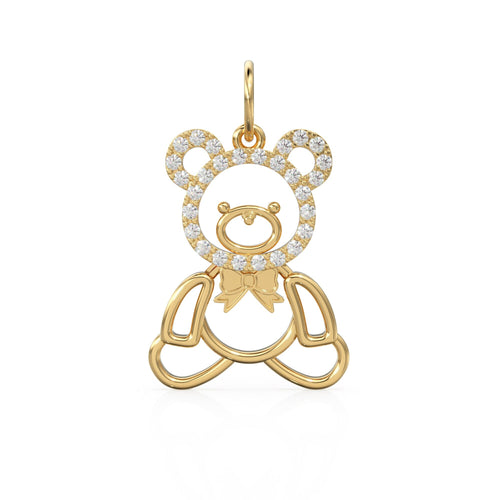 14k Gold Teddy Charm Pendant / Diamond Teddy Bear / Pave Diamond Teddy Bear Pendant / Teddy for friend / Balloon Teddy Bear Pendant - Jalvi & Co. 