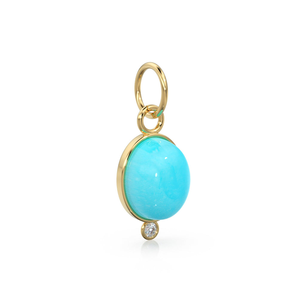 14k Gold Arizona Turquoise Pendant With Diamond / Gemstone Findings / Birthstone Oval Turquoise / Sleeping Beauty / Solid Gold bezel