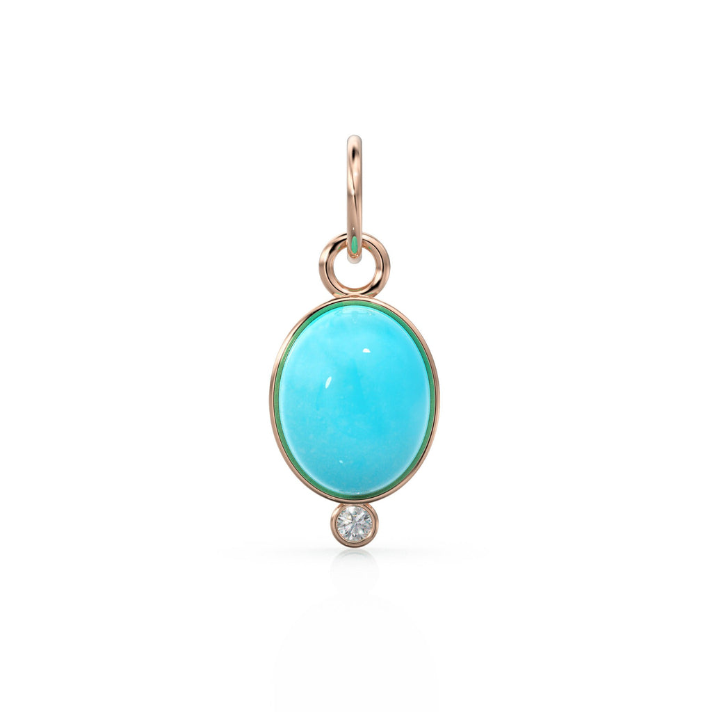 14k Gold Arizona Turquoise Pendant With Diamond / Gemstone Findings / Birthstone Oval Turquoise / Sleeping Beauty / Solid Gold bezel