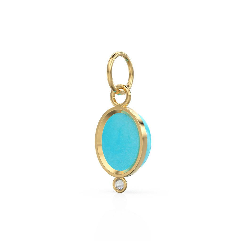 14k Gold Arizona Turquoise Pendant With Diamond / Gemstone Findings / Birthstone Oval Turquoise / Sleeping Beauty / Solid Gold bezel