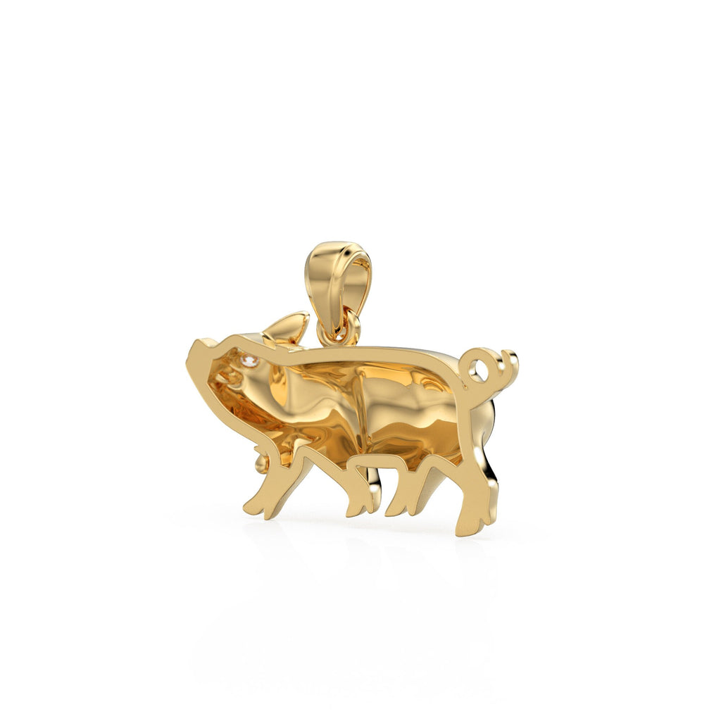 14K Solid Yellow Gold Small Pig Pendant Charm .6" Long / 14k 18k Solid Gold Pendant / Diamond Piggy / Piglet Diamond Charm St Patricks Day