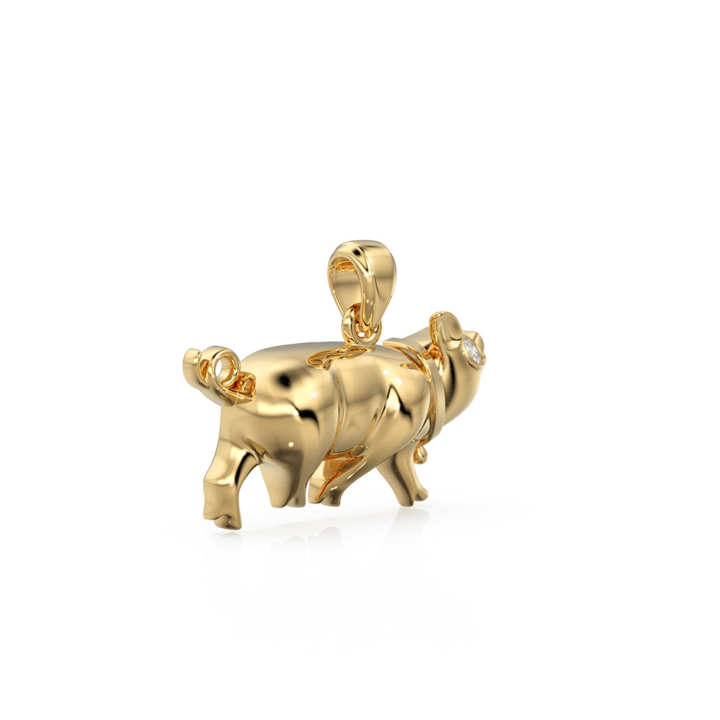 14K Solid Yellow Gold Small Pig Pendant Charm .6" Long / 14k 18k Solid Gold Pendant / Diamond Piggy / Piglet Diamond Charm