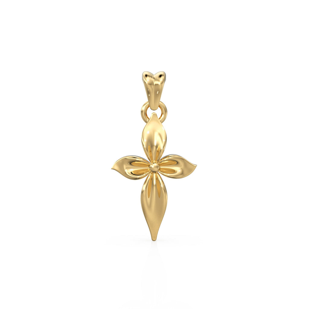 Floral Motif Diamond 14k 18k Solid Gold Charm Pendant, Flower Four Petal Charm, Gold Charm Finding, Nature Solid Gold Pendant