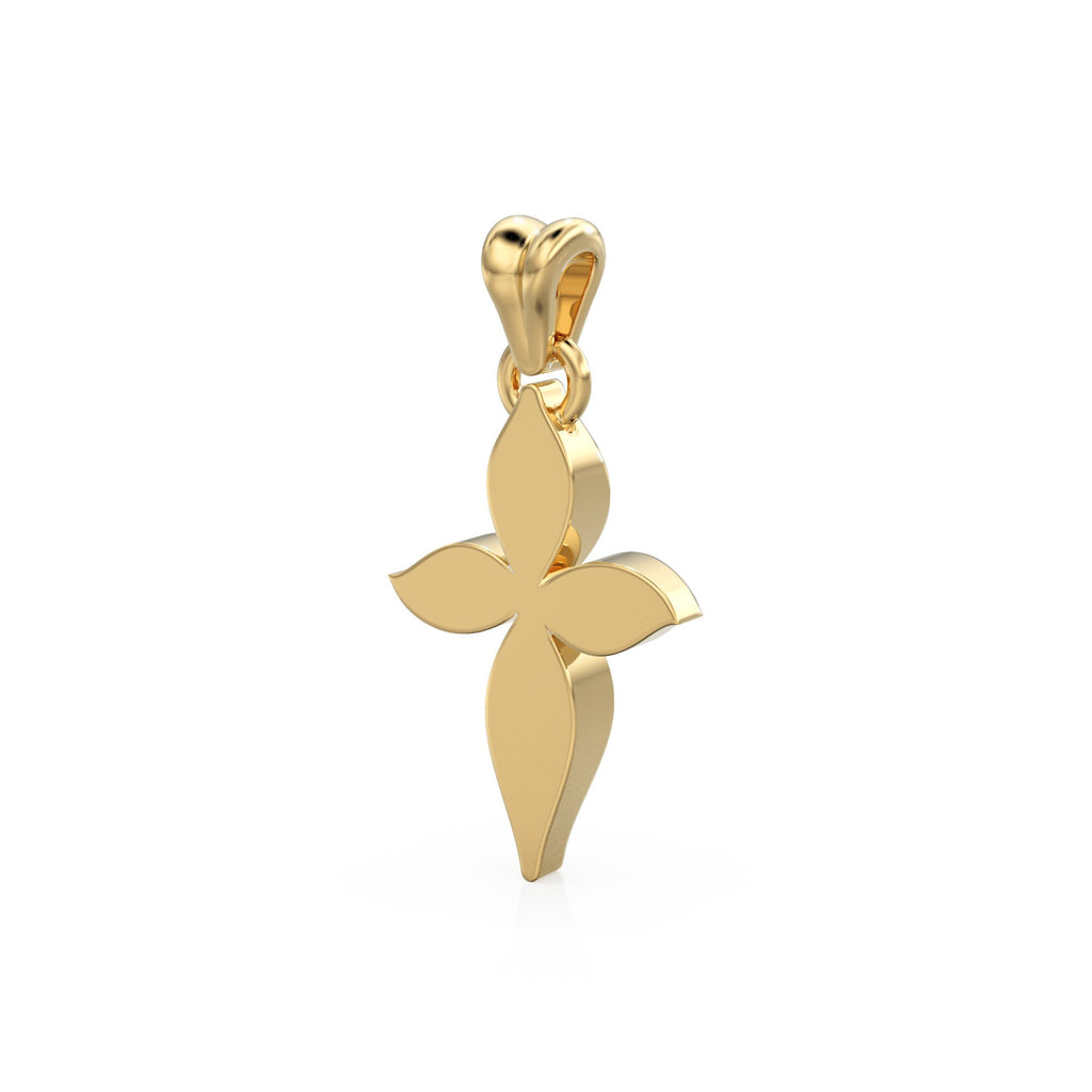 Floral Motif Diamond 14k 18k Solid Gold Charm Pendant, Flower Four Petal Charm, Gold Charm Finding, Nature Solid Gold Pendant