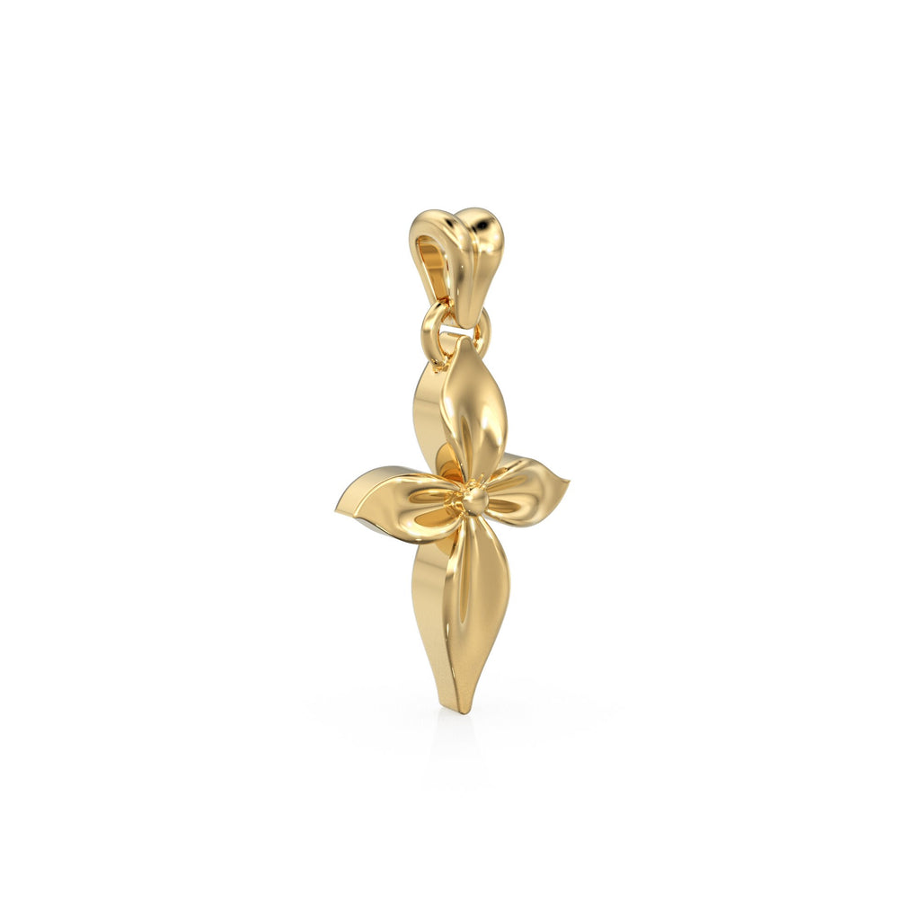 Floral Motif Diamond 14k 18k Solid Gold Charm Pendant, Flower Four Petal Charm, Gold Charm Finding, Nature Solid Gold Pendant