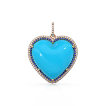 Load image into Gallery viewer, 14K Solid Gold, Diamonds, Sapphires, Sleeping Beauty Turquoise, Jumbo Heart Charm Pendant