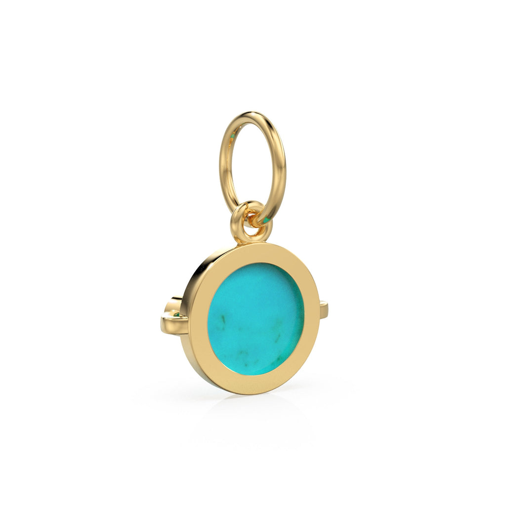 Saturn Turquoise Cabochon 14k Gold Charm / Sleeping Beauty Blue Gemstone Diamond Gold Pendant / 14k Solid Yellow Gold Jewelry Making Finding