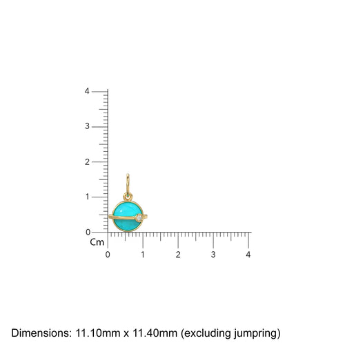 Saturn Turquoise Cabochon 14k Gold Charm / Sleeping Beauty Blue Gemstone Diamond Gold Pendant / 14k Solid Yellow Gold Jewelry Making Finding - Jalvi & Co. 