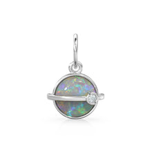 Load image into Gallery viewer, Saturn Australian Opal Cabochon 14k Gold Charm / Rainbow Fire Gemstone Diamond Gold Pendant / 14k Solid Yellow Gold Jewelry Making Finding