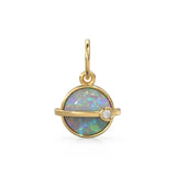 Saturn Australian Opal Cabochon 14k Gold Charm / Rainbow Fire Gemstone Diamond Gold Pendant / 14k Solid Yellow Gold Jewelry Making Finding