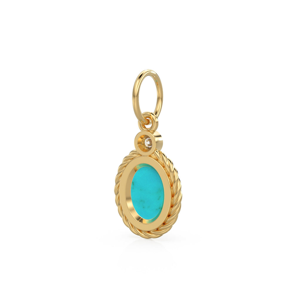 Minimalist Oval Sleeping Beauty Turquoise & Diamond Pendant Necklace 14k Yellow Gold Pendant Necklace Anniversary Oval Charm