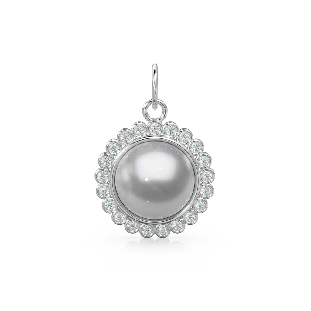 26mm 14K Solid Yellow Gold Diamond Mabe Pearl Round Coin Shape Charm Necklace Pendant St Patricks Day