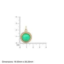 Load image into Gallery viewer, 26mm 14K Solid Yellow Gold Diamond Apple Green Chrysoprase Round Coin Shape Charm Necklace Pendant