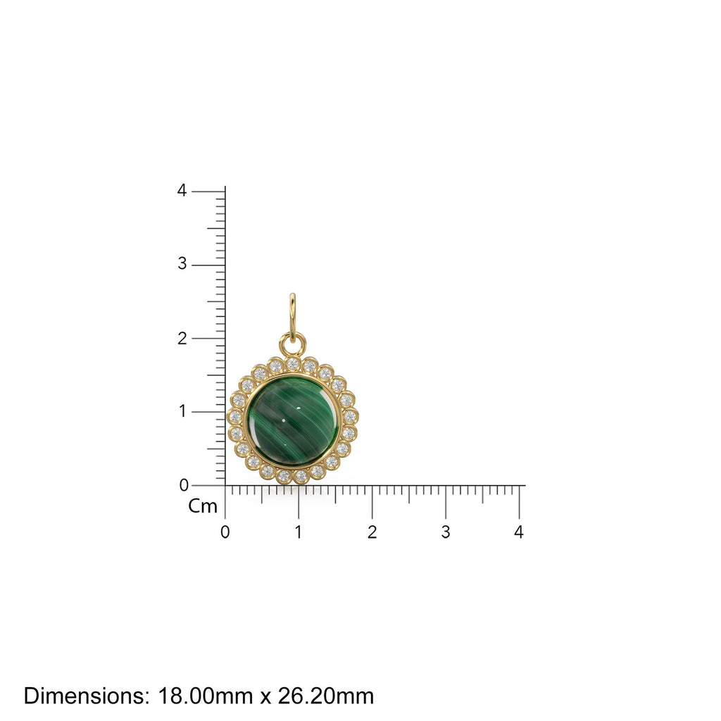 26mm 14K Solid Yellow Gold Diamond Green Malachite Round Coin Shape Charm Necklace Pendant