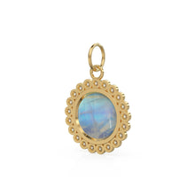 Load image into Gallery viewer, 26mm 14K Solid Yellow Gold Diamond Rainbow Moonstone Round Coin Shape Charm Necklace Pendant