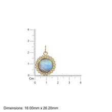 Load image into Gallery viewer, 26mm 14K Solid Yellow Gold Diamond Rainbow Moonstone Round Coin Shape Charm Necklace Pendant