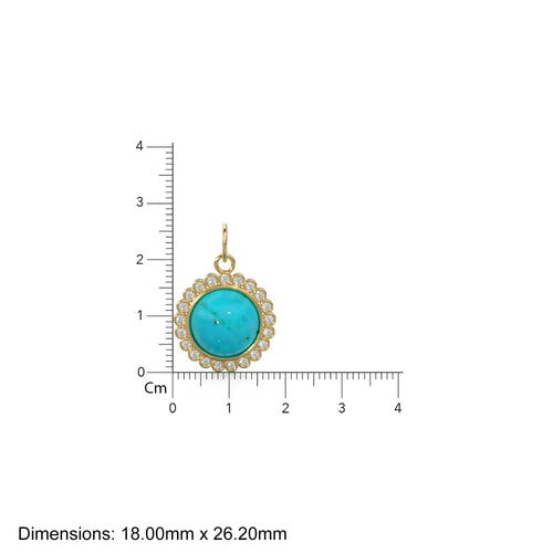 26mm 14K Solid Yellow Gold Diamond Sleeping Beauty Turquoise Round Coin Shape Charm Necklace Pendant - Jalvi & Co. 