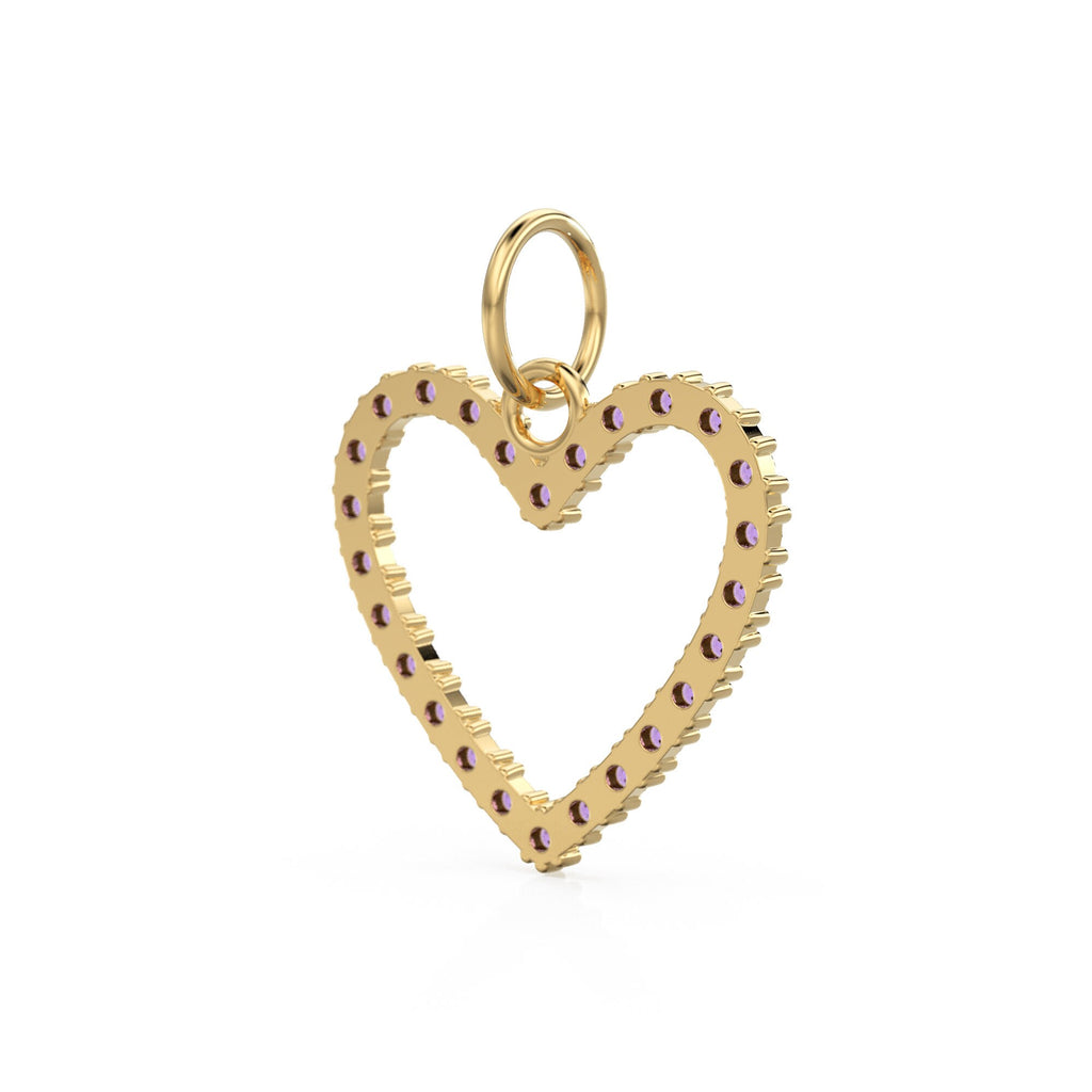 22.6mm 14K solid Yellow Gold Amethyst Large LOVE Heart Charm Necklace Pendant - Jalvi & Co. 