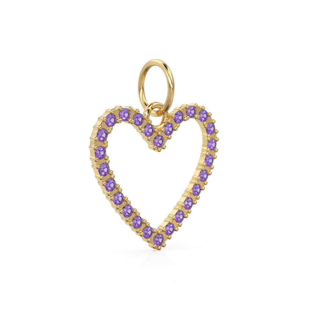 22.6mm 14K solid Yellow Gold Amethyst Large LOVE Heart Charm Necklace Pendant - Jalvi & Co. 