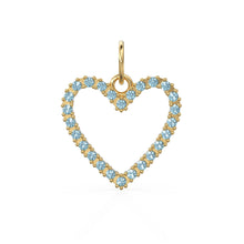 Load image into Gallery viewer, 22.6mm 14K solid Yellow Gold Blue Aquamarine Large LOVE Heart Charm Necklace Pendant