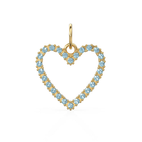 22.6mm 14K solid Yellow Gold Blue Aquamarine Large LOVE Heart Charm Necklace Pendant - Jalvi & Co. 