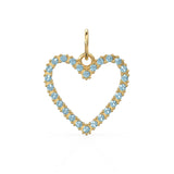 22.6mm 14K solid Yellow Gold Blue Aquamarine Large LOVE Heart Charm Necklace Pendant