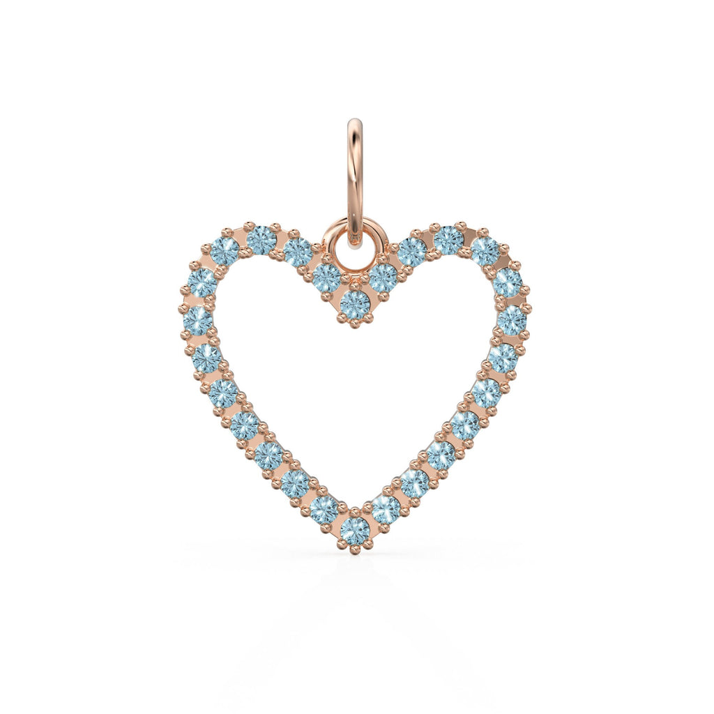 22.6mm 14K solid Yellow Gold Blue Aquamarine Large LOVE Heart Charm Necklace Pendant