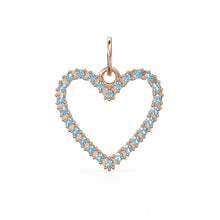 Load image into Gallery viewer, 22.6mm 14K solid Yellow Gold Blue Aquamarine Large LOVE Heart Charm Necklace Pendant