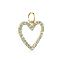 Load image into Gallery viewer, 22.6mm 14K solid Yellow Gold Blue Aquamarine Large LOVE Heart Charm Necklace Pendant