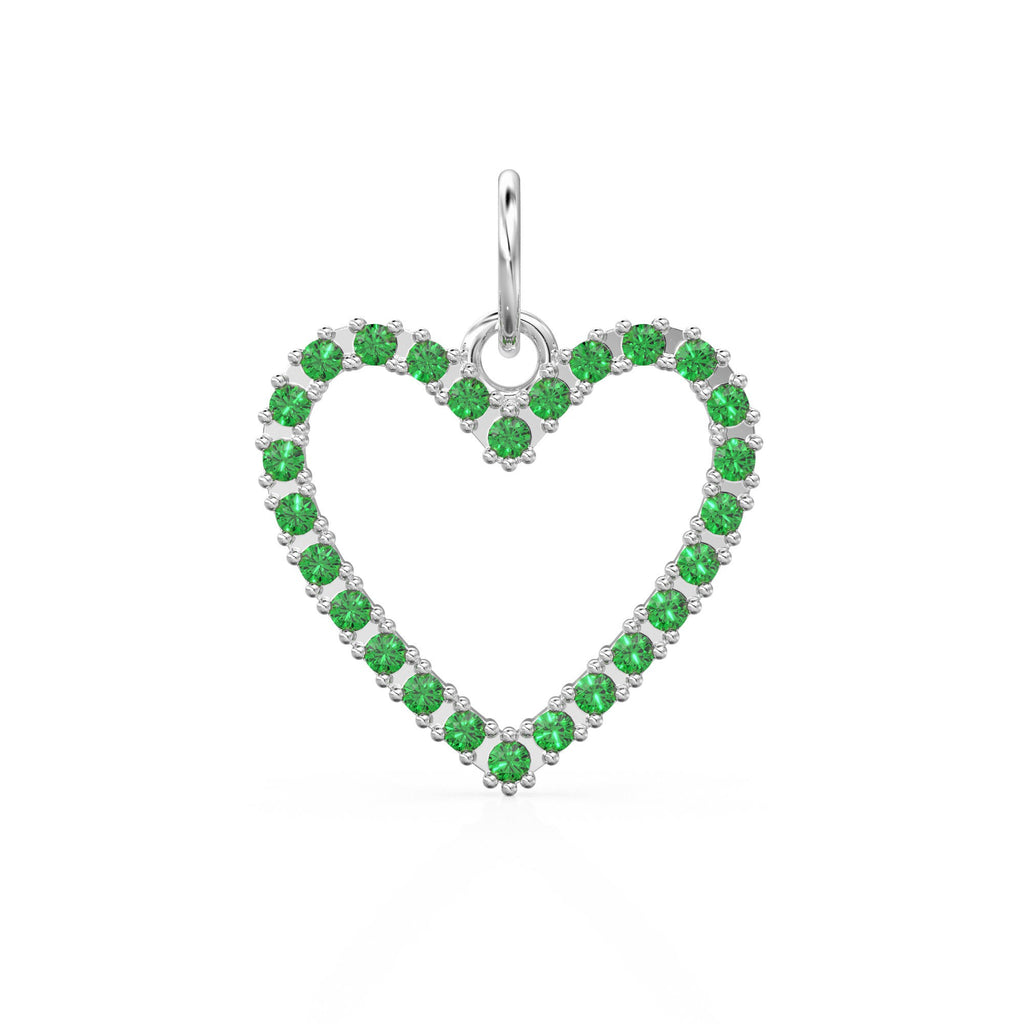 22.6mm 14K solid Yellow Gold Green Emerald Large LOVE Heart Charm Necklace Pendant