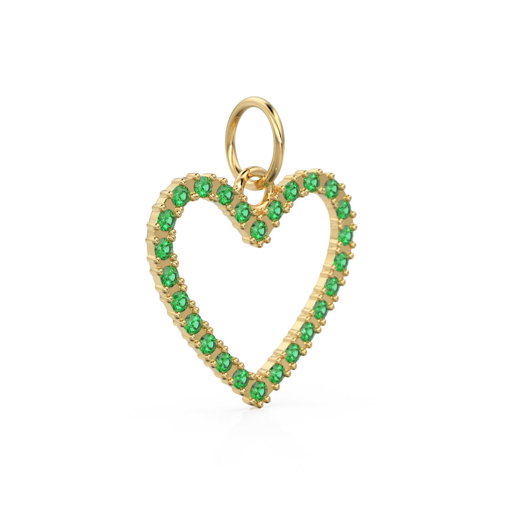 22.6mm 14K solid Yellow Gold Green Emerald Large LOVE Heart Charm Necklace Pendant