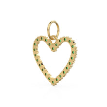 Load image into Gallery viewer, 22.6mm 14K solid Yellow Gold Green Emerald Large LOVE Heart Charm Necklace Pendant