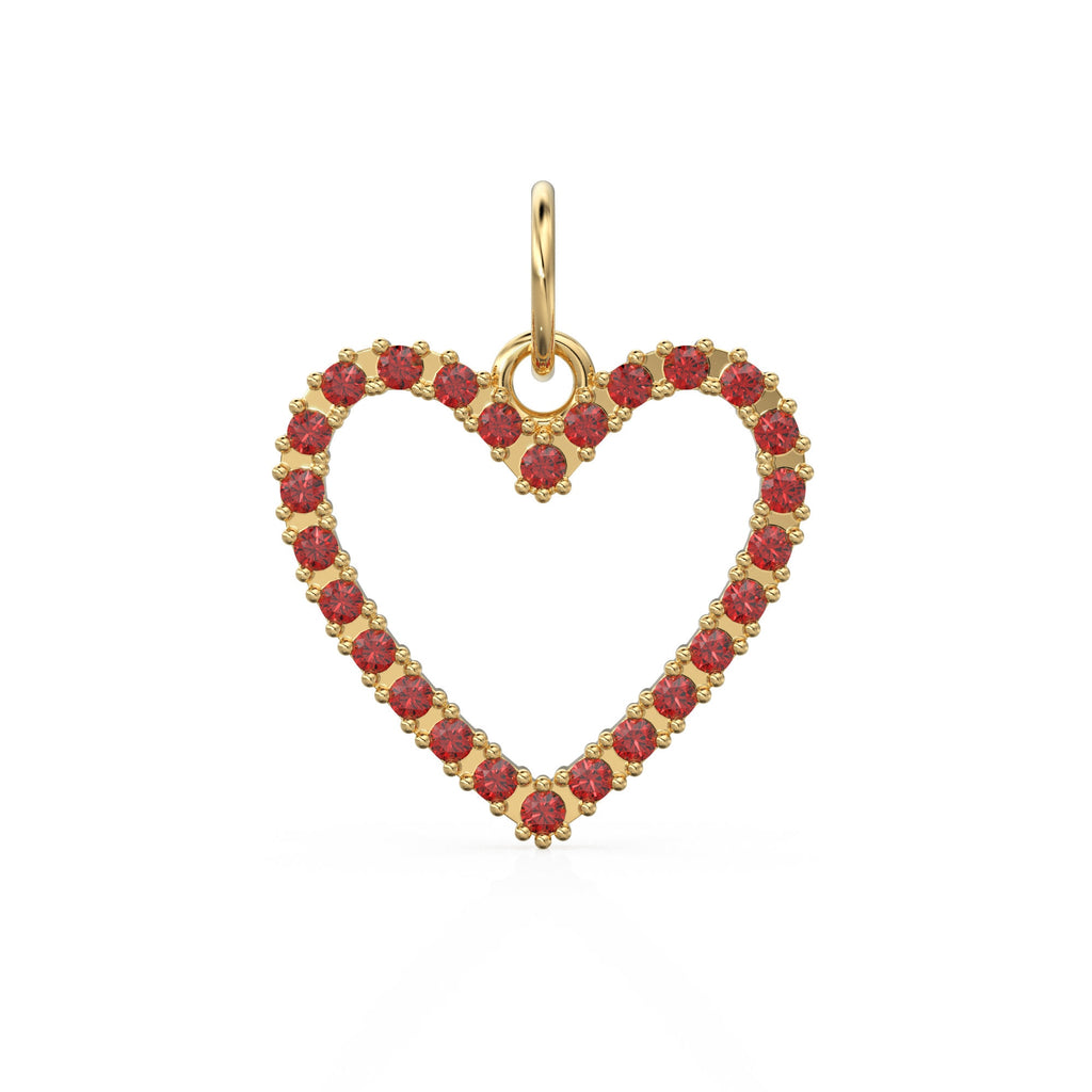 22.6mm 14K solid Yellow Gold Green Red Ruby Large LOVE Heart Charm Necklace Pendant