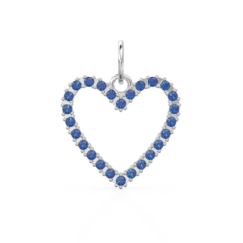 22.6mm 14K solid Yellow Gold Green Blue Sapphire Large LOVE Heart Charm Necklace Pendant - Jalvi & Co. 