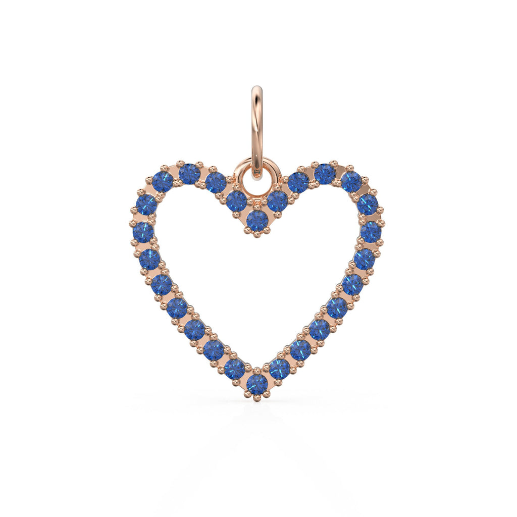 22.6mm 14K solid Yellow Gold Green Blue Sapphire Large LOVE Heart Charm Necklace Pendant