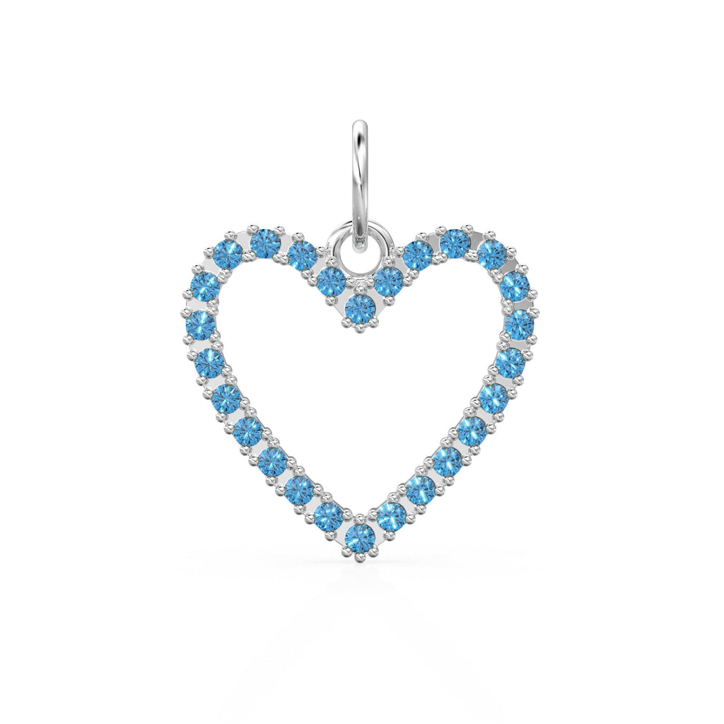 22.6mm 14K solid Yellow Gold Swiss Blue Topaz Large LOVE Heart Charm Necklace Pendant