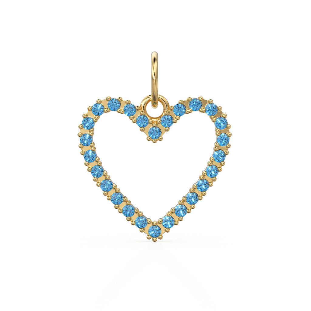 22.6mm 14K solid Yellow Gold Swiss Blue Topaz Large LOVE Heart Charm Necklace Pendant