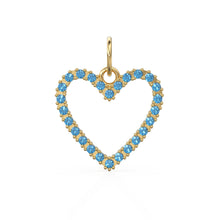 Load image into Gallery viewer, 22.6mm 14K solid Yellow Gold Swiss Blue Topaz Large LOVE Heart Charm Necklace Pendant