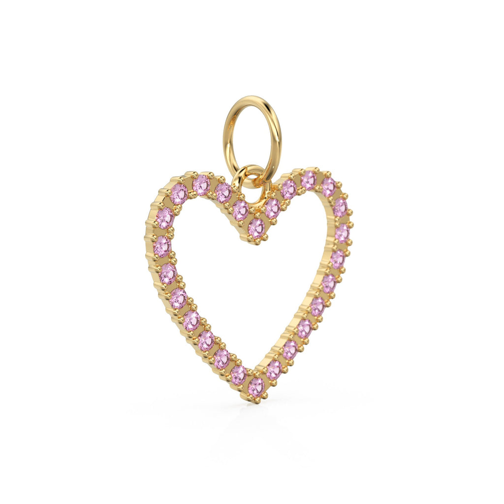 22.6mm 14K solid Yellow Gold Baby Pink Tourmaline Large LOVE Heart Charm Necklace Pendant