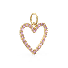 Load image into Gallery viewer, 22.6mm 14K solid Yellow Gold Baby Pink Tourmaline Large LOVE Heart Charm Necklace Pendant