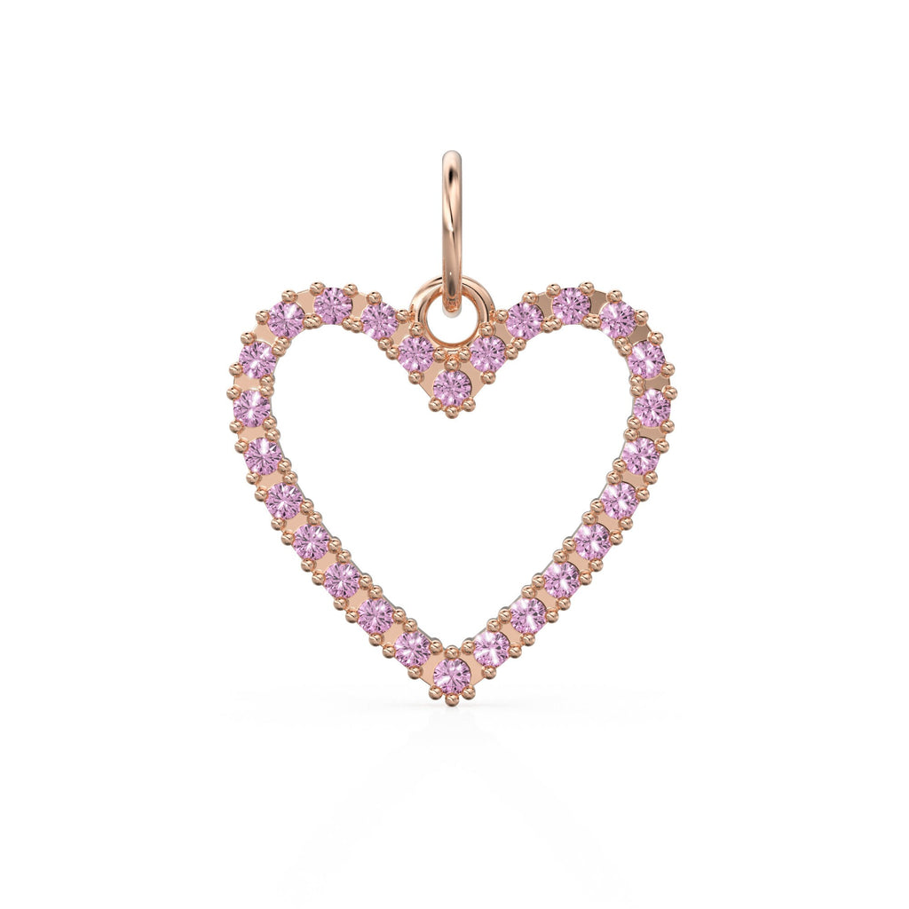 22.6mm 14K solid Yellow Gold Baby Pink Tourmaline Large LOVE Heart Charm Necklace Pendant