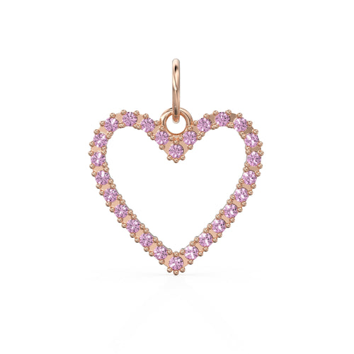 22.6mm 14K solid Yellow Gold Baby Pink Tourmaline Large LOVE Heart Charm Necklace Pendant - Jalvi & Co. 