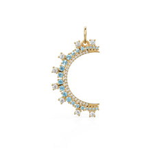 Load image into Gallery viewer, 18.5mmx35mm 14K Solid Yellow Gold Diamond Natural Aquamarine Large Crescent Moon Charm Necklace Pendant