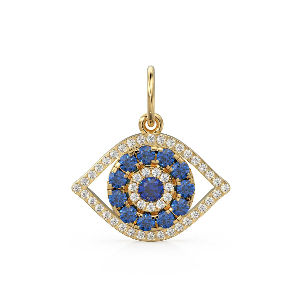 14x17mm Blue Sapphire Diamond 14k 18k Solid Gold Charm Pendant, Evil Eye Charm, Gold Charm Finding, Egyptian Solid Gold Pendant Video