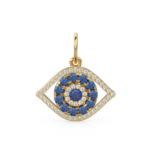 14x17mm Blue Sapphire Diamond 14k 18k Solid Gold Charm Pendant, Evil Eye Charm, Gold Charm Finding, Egyptian Solid Gold Pendant Video - Jalvi & Co. 