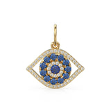 14x17mm Blue Sapphire Diamond 14k 18k Solid Gold Charm Pendant, Evil Eye Charm, Gold Charm Finding, Egyptian Solid Gold Pendant Video