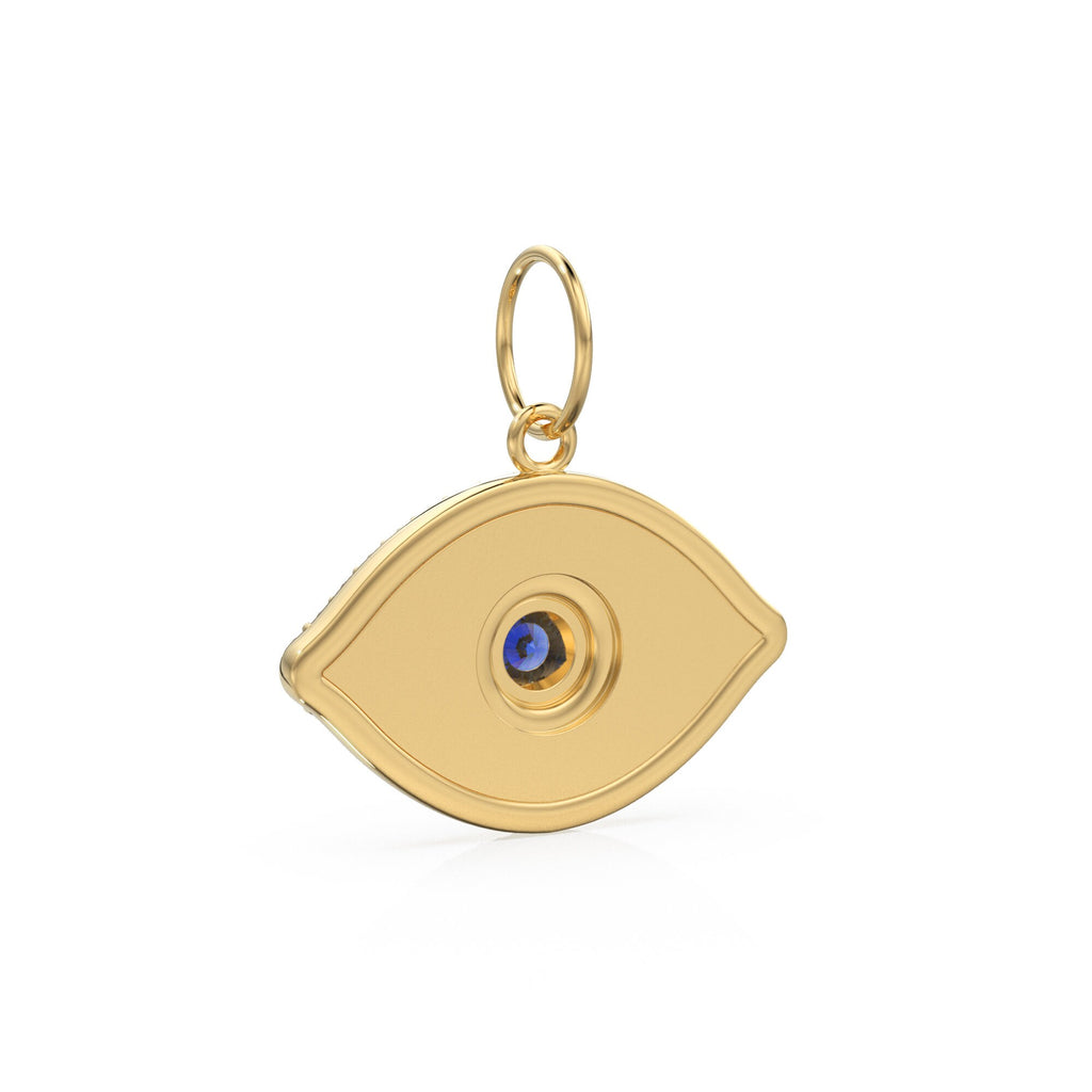 19x15mm Blue Sapphire Diamond 14k Matte Solid Gold Charm Pendant, 18k Evil Eye Charm, Gold Charm Finding, Egyptian Solid Gold Pendant